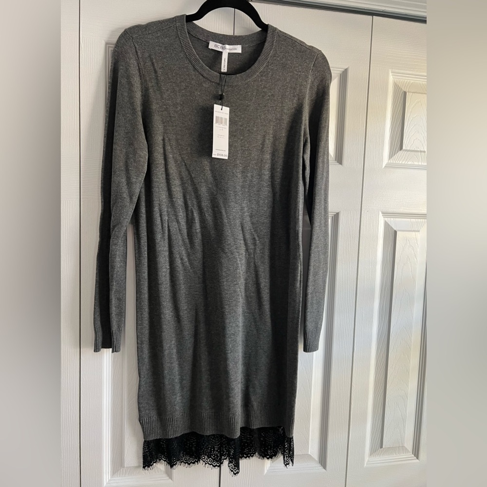 BCBGeneration grey sweater dress with lace. Size small.